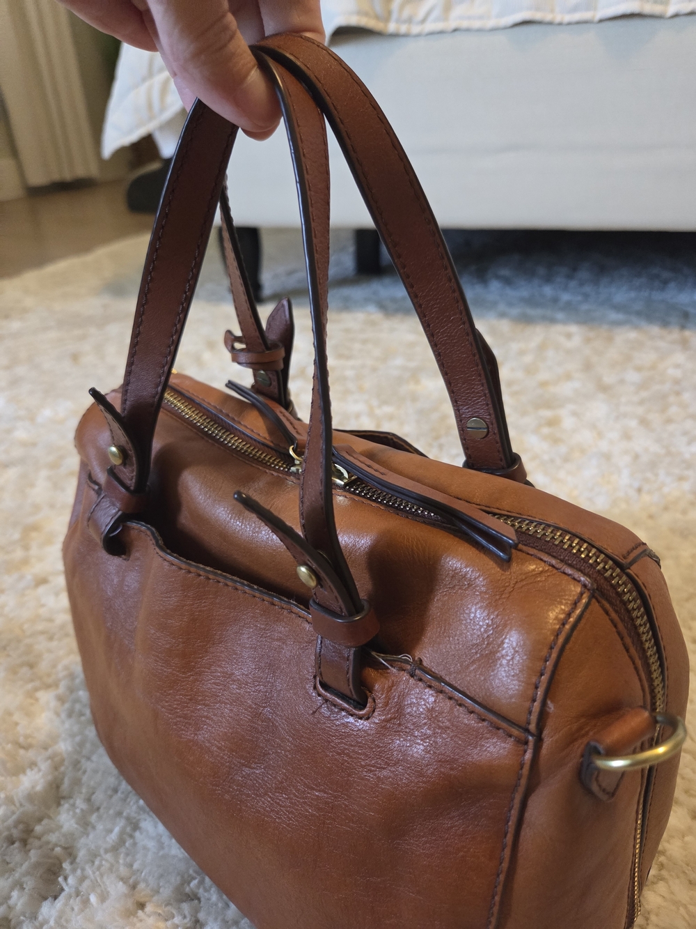 Fossil Cognac Leather Satchel with Key Charm - Picture 14 of 16
